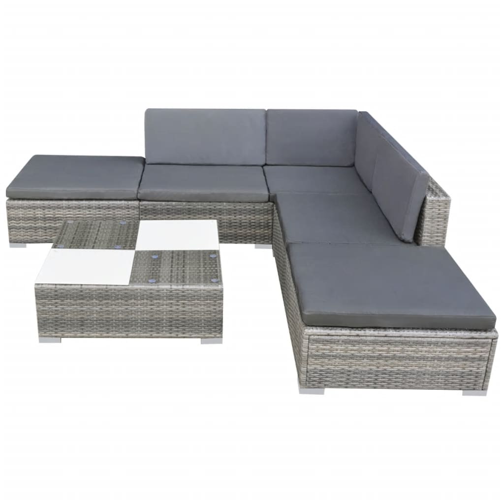 Salon de jardin 6 pcs avec coussins Résine tressée Gris