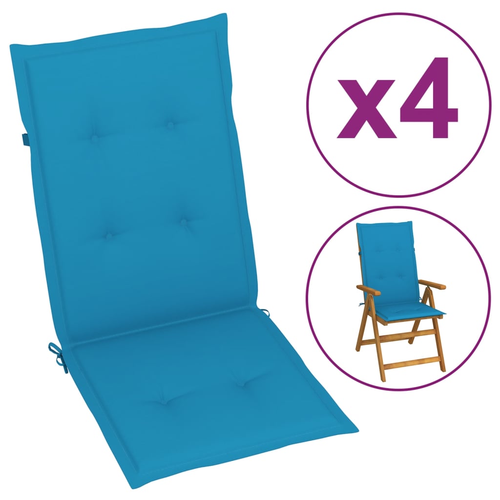 Coussin de chaise de jardin 4 pcs Bleu 120 x 50 x 3 cm