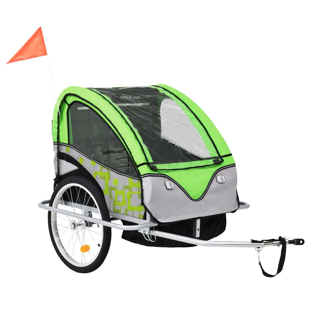 Remorque à vélo et poussette pour enfants 2-en-1 Vert et gris
