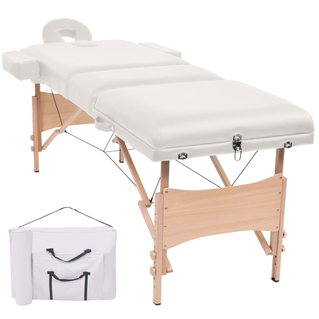 Table de massage pliable à 3 zones 10 cm d'épaisseur Blanc