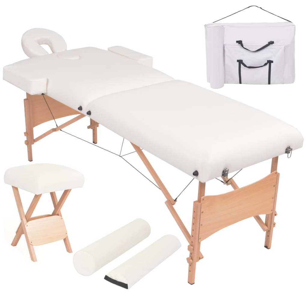 Table de massage pliable et tabouret 10 cm d'épaisseur Blanc