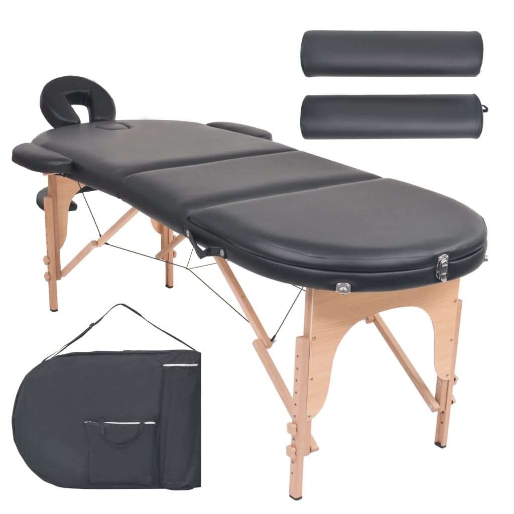 Table de massage pliable 4 cm d'épaisseur et 2 traversins Noir