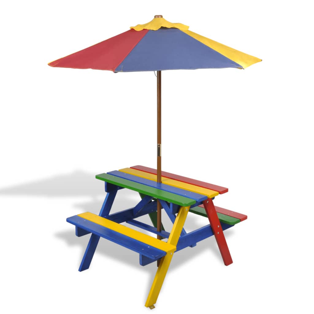 Table et bancs de pique-nique avec parasol pour enfants Bois
