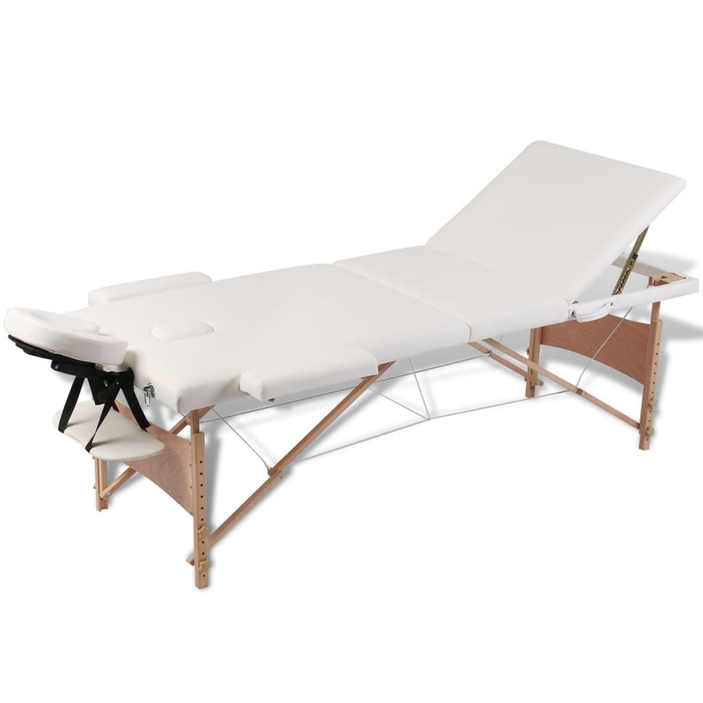 Table pliable de massage Crème 3 zones avec cadre en bois