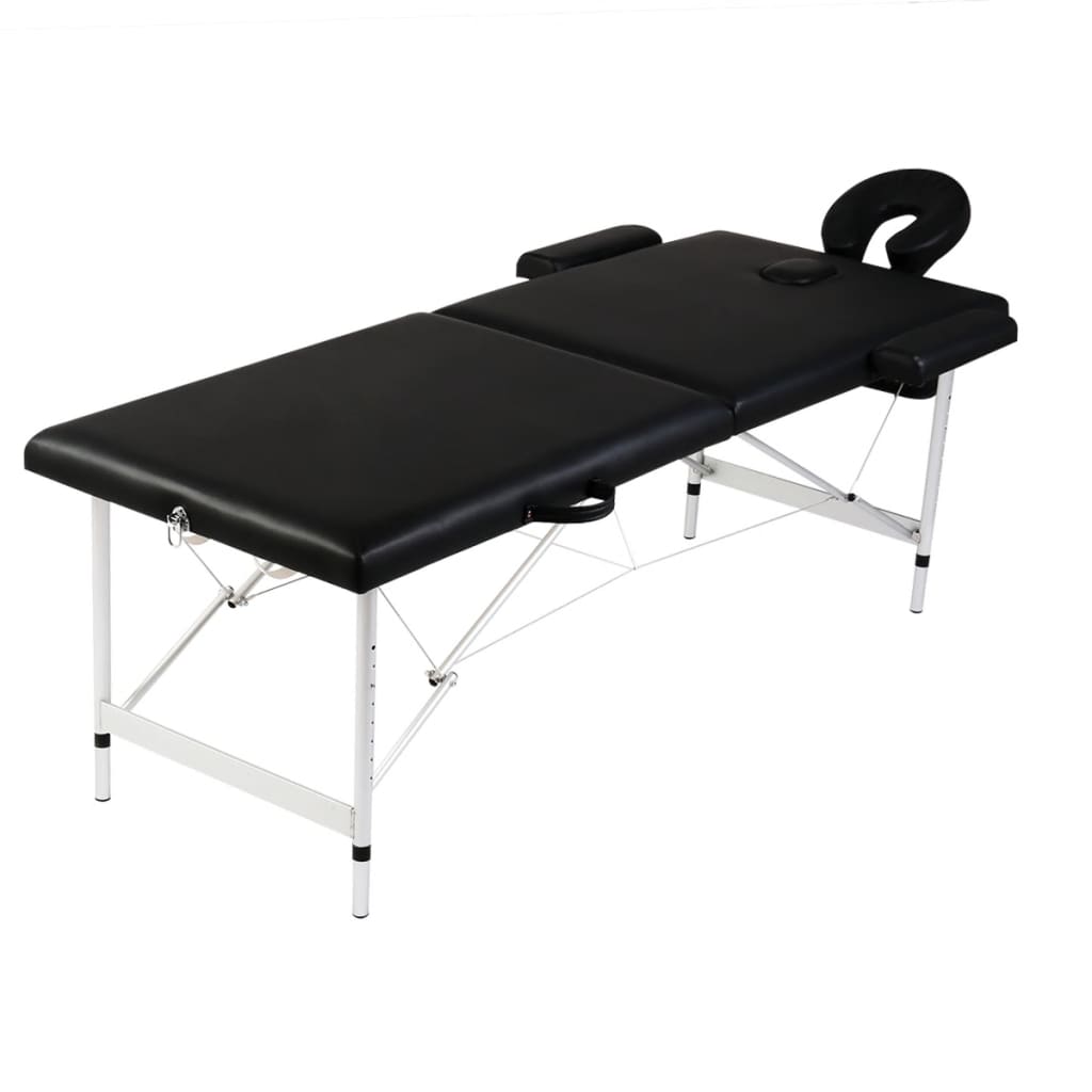 Table pliable de massage Noir 2 zones avec cadre en aluminium