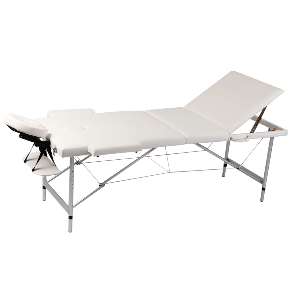 Table pliable de massage Blanc crème 3 zones cadre en aluminium