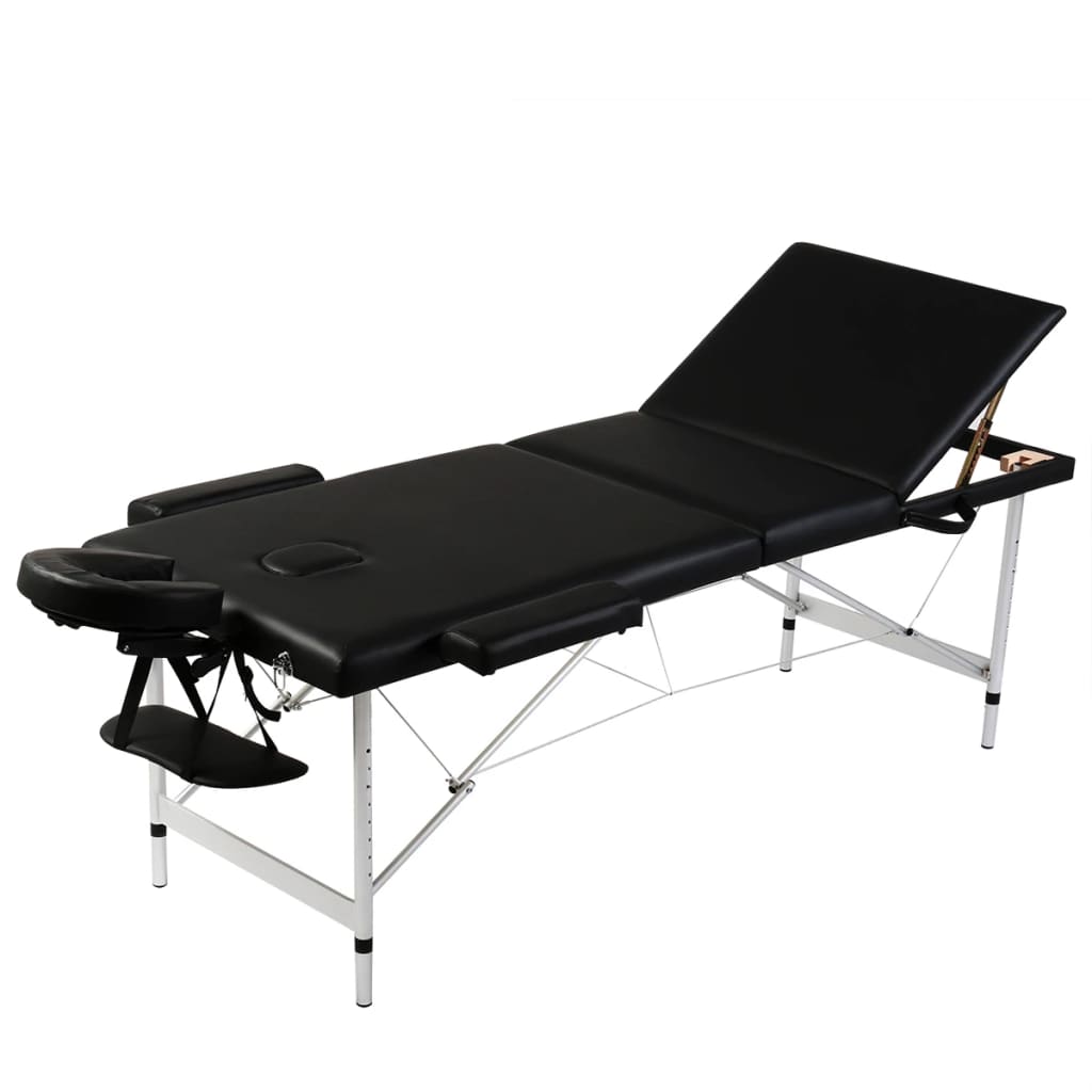Table pliable de massage Noir 3 zones avec cadre en aluminium