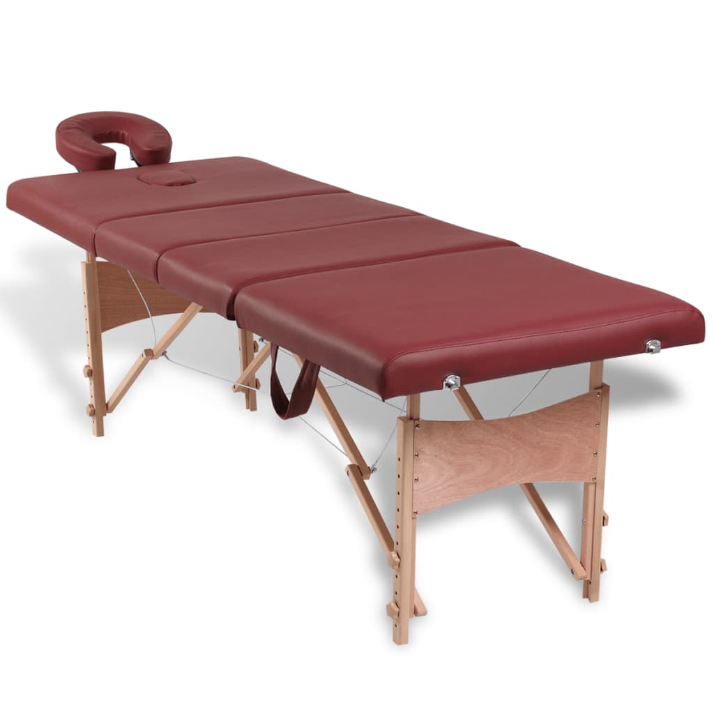 Table pliable de massage Rouge 4 zones avec cadre en bois