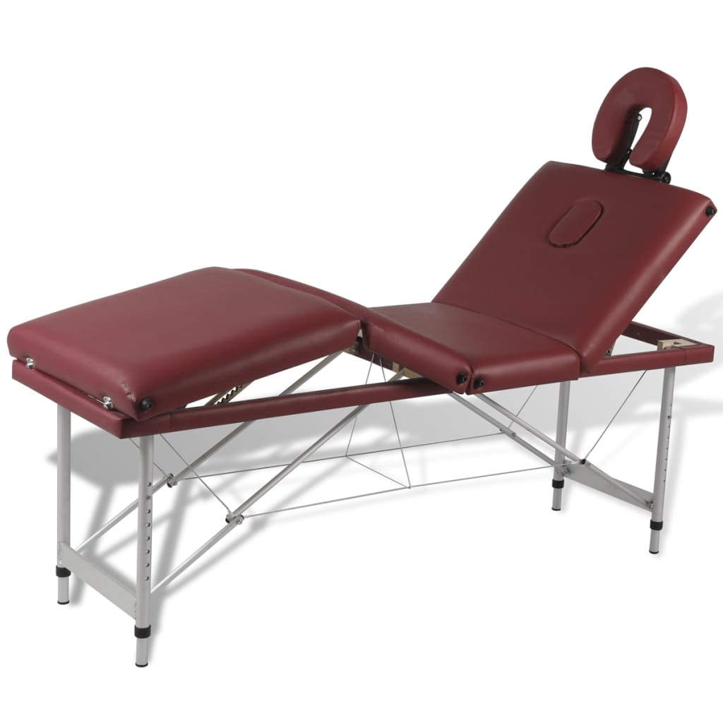 Table pliable de massage Rouge 4 zones avec cadre en aluminium