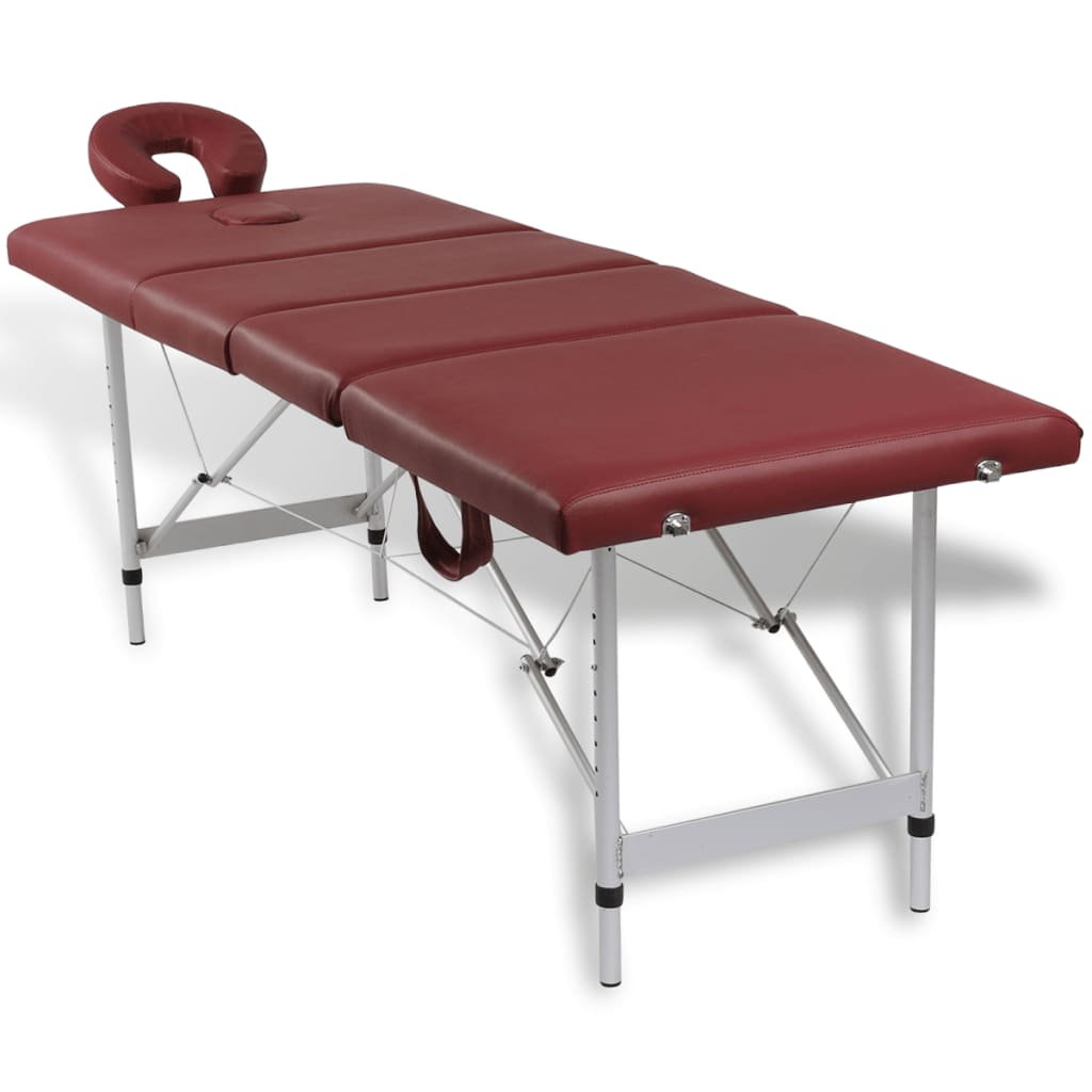 Table pliable de massage Rouge 4 zones avec cadre en aluminium