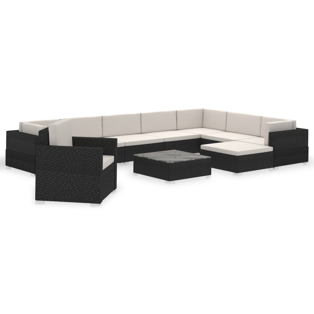Salon de jardin 12 pcs avec coussins Résine tressée Noir