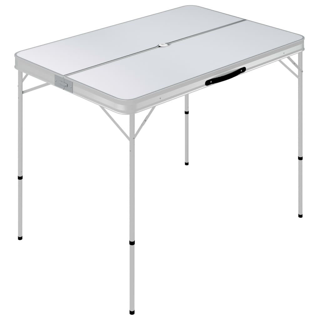 Table de camping pliable avec 2 bancs Aluminium Blanc