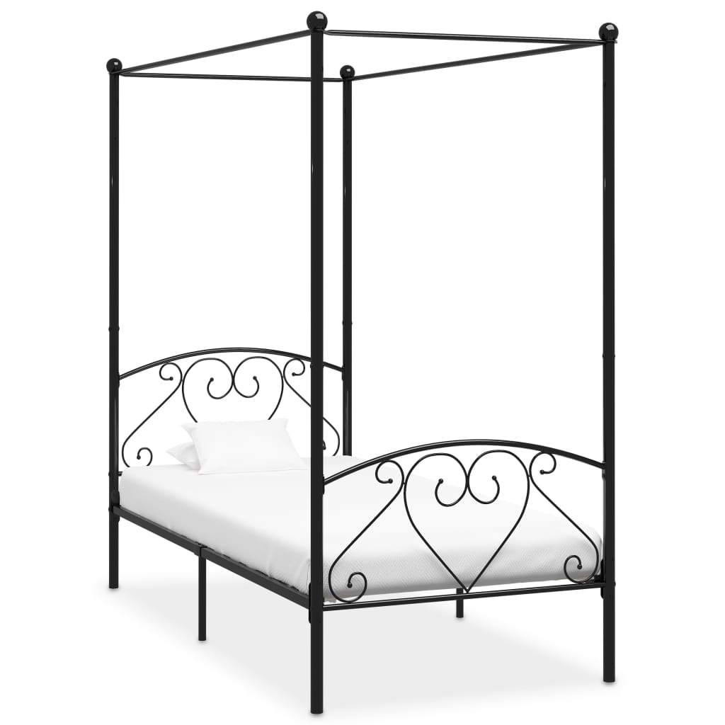 Cadre de lit à baldaquin Noir Métal 100 x 200 cm