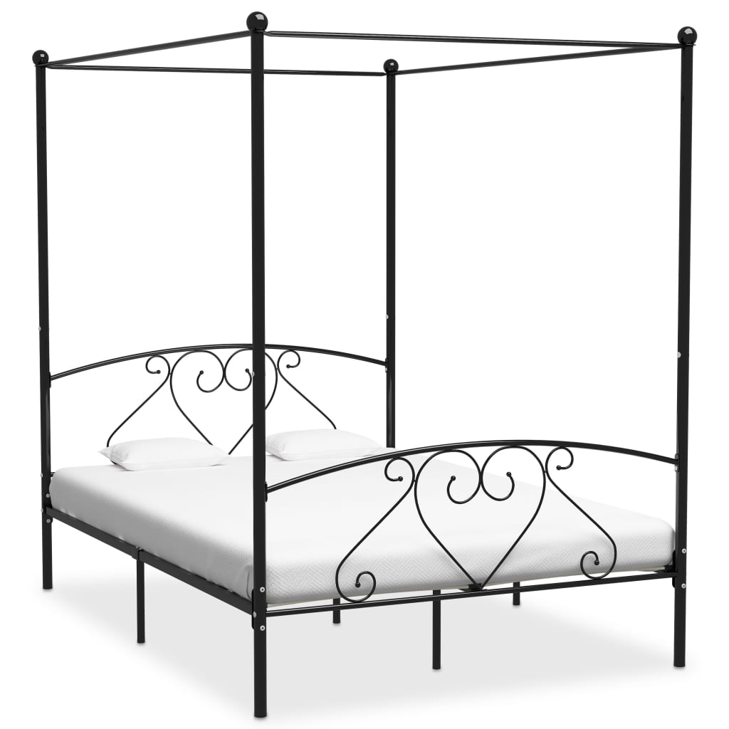 Cadre de lit à baldaquin Noir Métal 140 x 200 cm