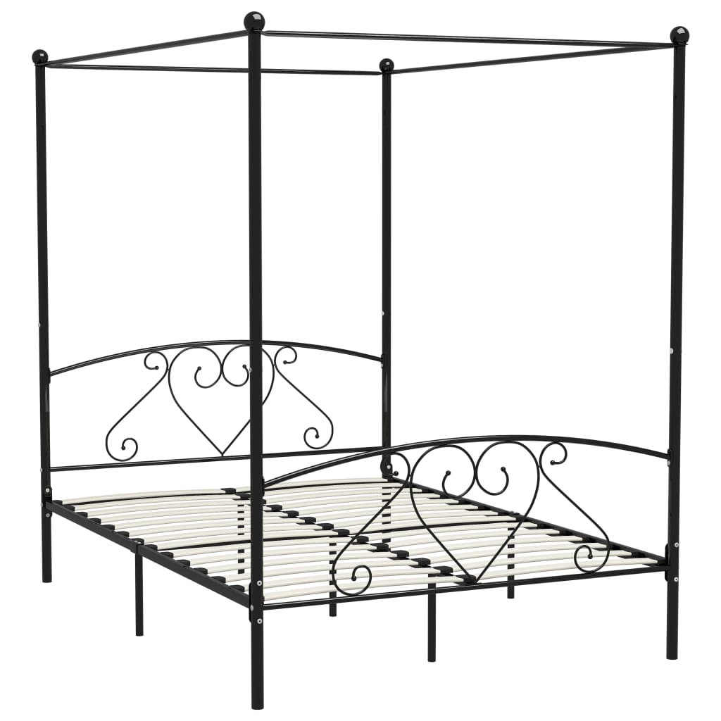 Cadre de lit à baldaquin Noir Métal 140 x 200 cm