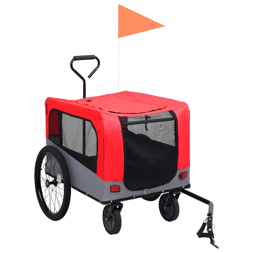 Remorque de vélo/poussette 2 en 1 pour chien Rouge et gris