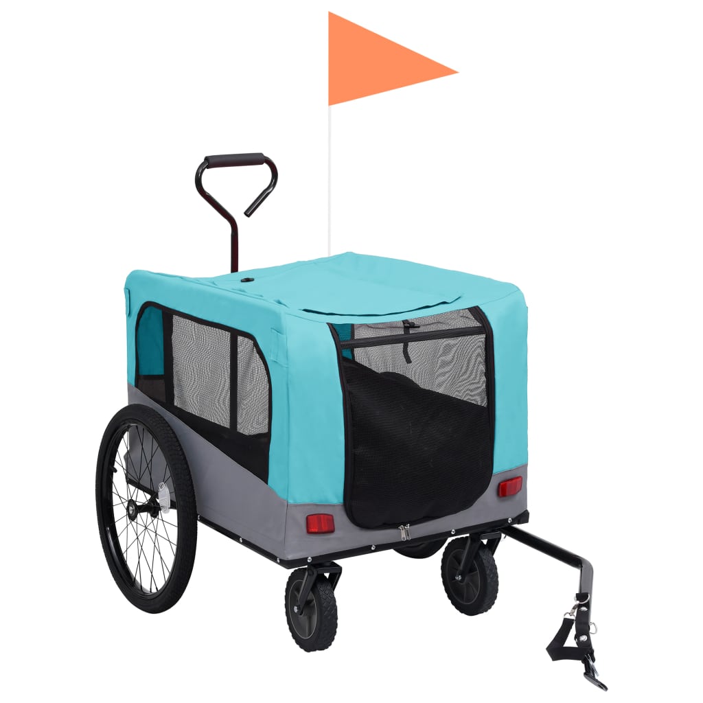 Remorque de vélo/poussette 2 en 1 pour chien Bleu et gris