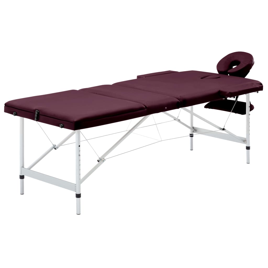 Table de massage pliable 3 zones Aluminium Violet vin