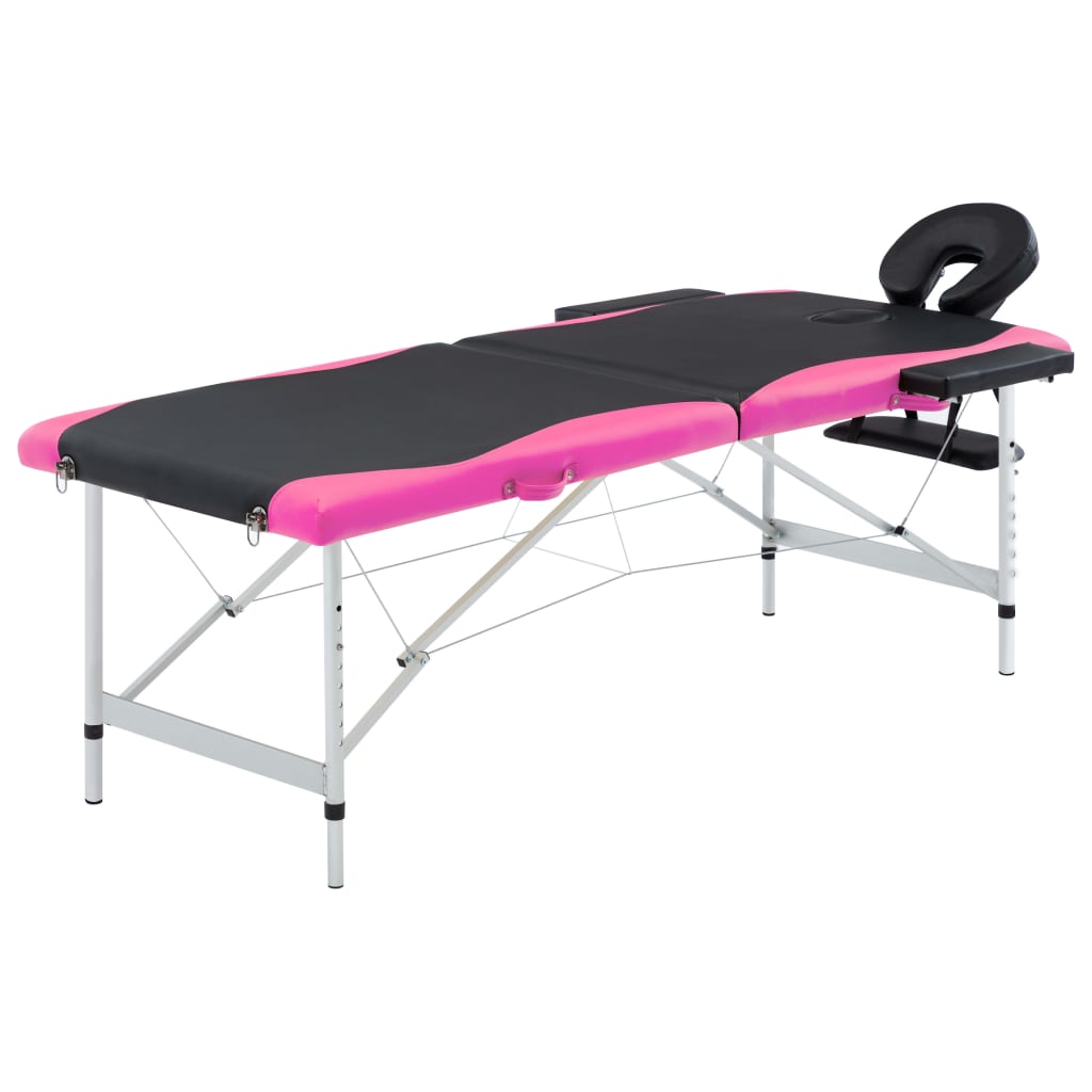 Table de massage pliable 2 zones Aluminium Noir et rose