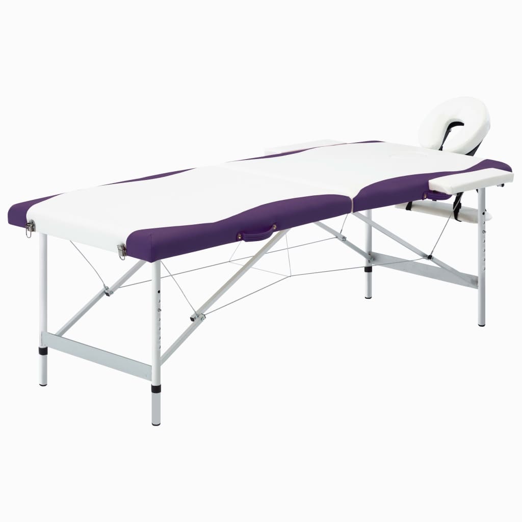 Table de massage pliable 2 zones Aluminium Blanc et violet