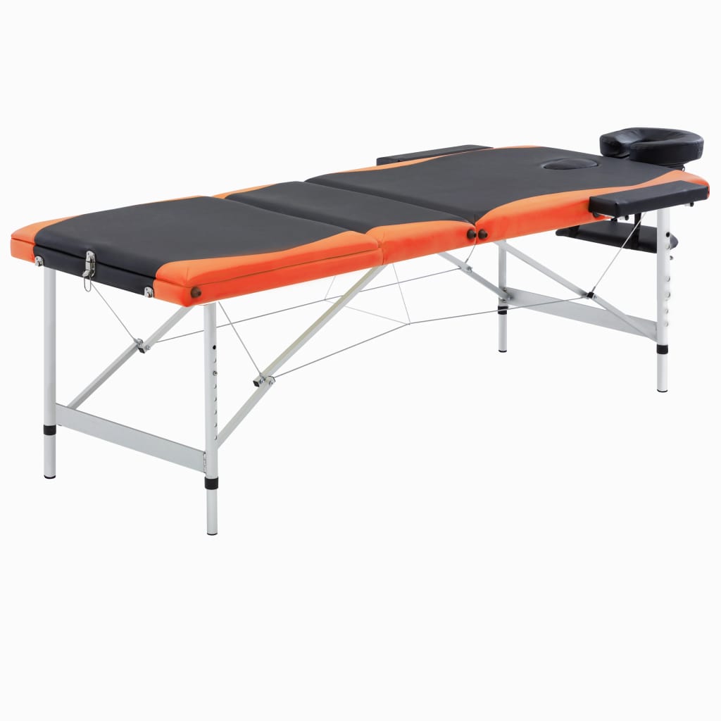 Table de massage pliable 3 zones Aluminium Noir et orange