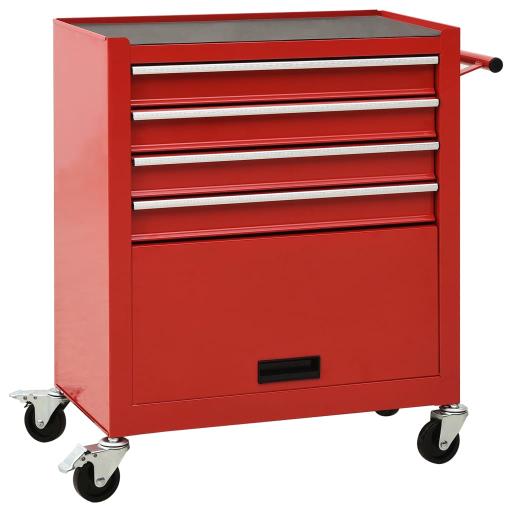 Chariot à outils avec 4 tiroirs Acier Rouge