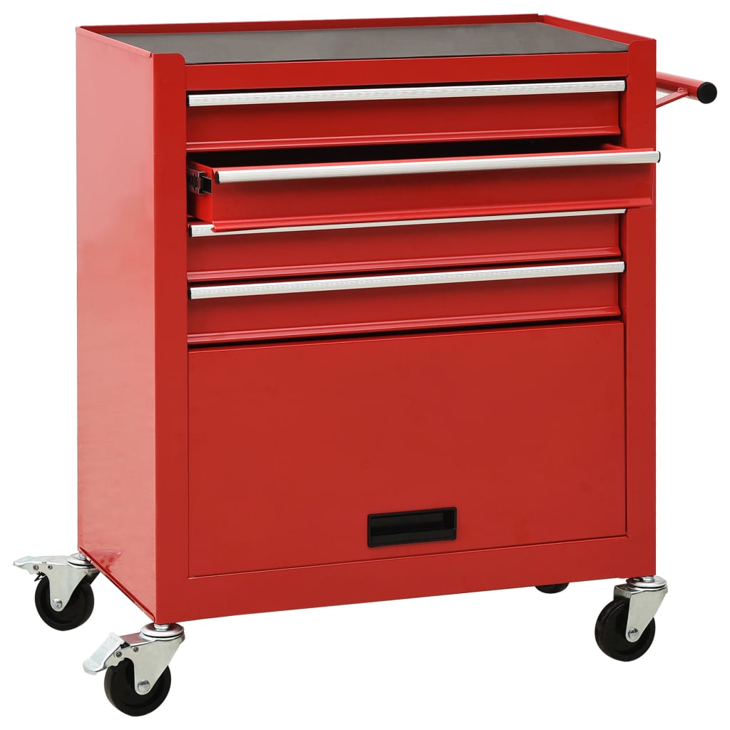 Chariot à outils avec 4 tiroirs Acier Rouge
