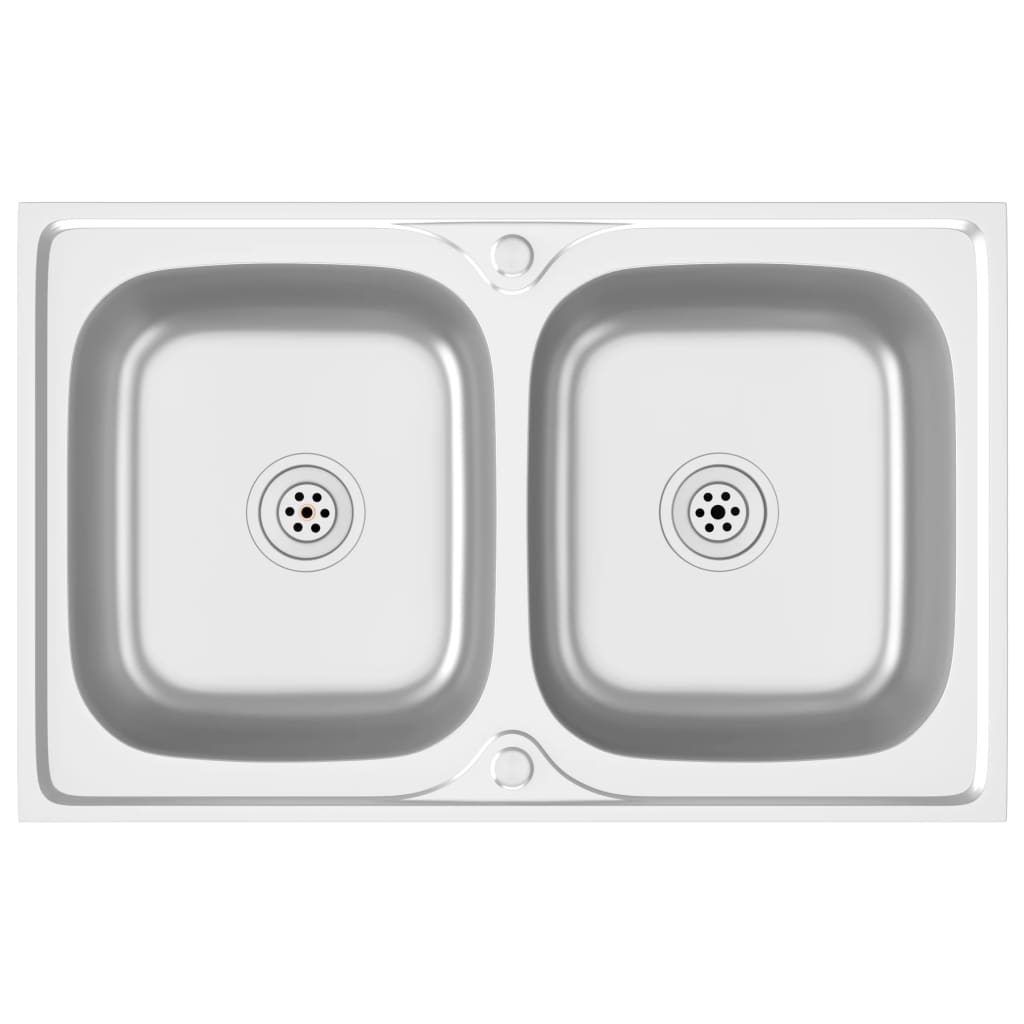 Évier de cuisine à double lavabo Argenté 800x500x155 mm Inox