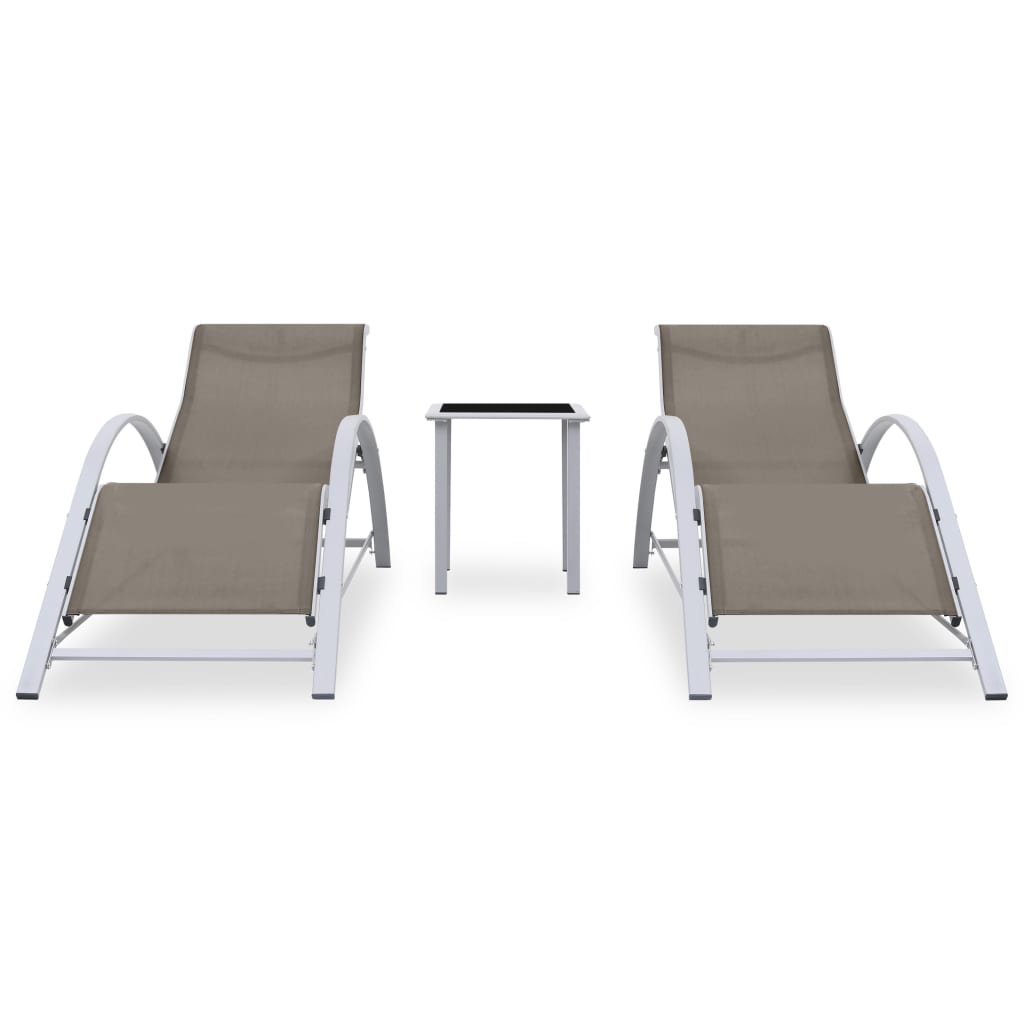 Chaises longues 2 pcs avec table Aluminium Taupe