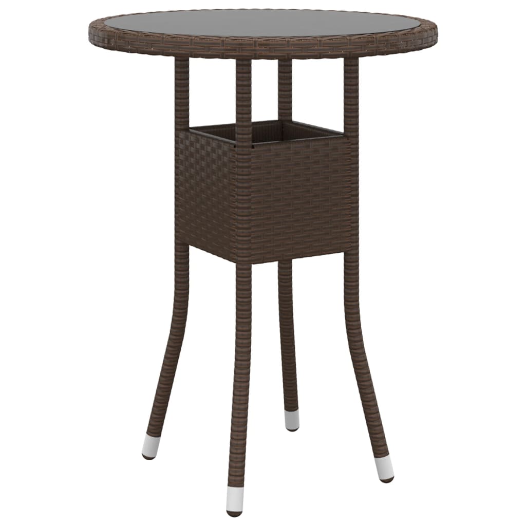 Table de jardin Ø60x75 cm Verre trempé/résine tressée Marron