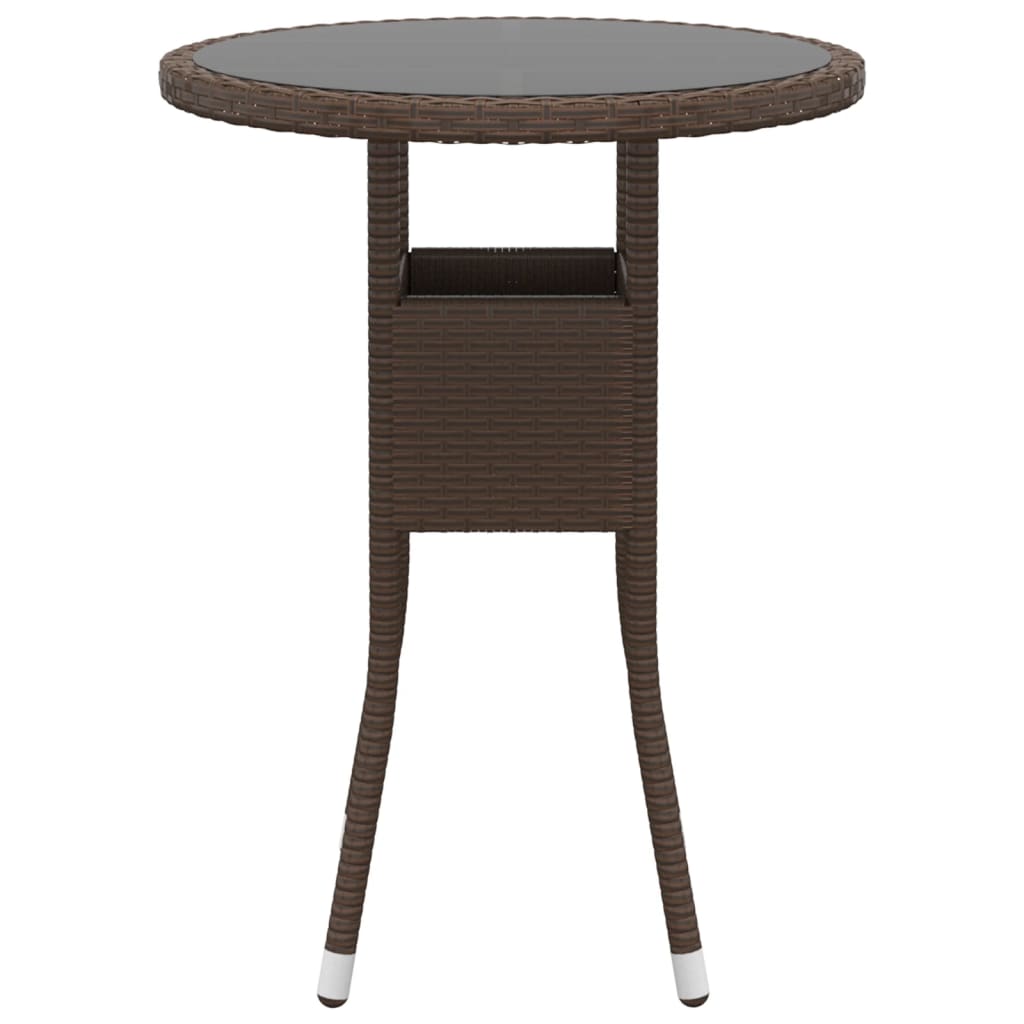Table de jardin Ø60x75 cm Verre trempé/résine tressée Marron