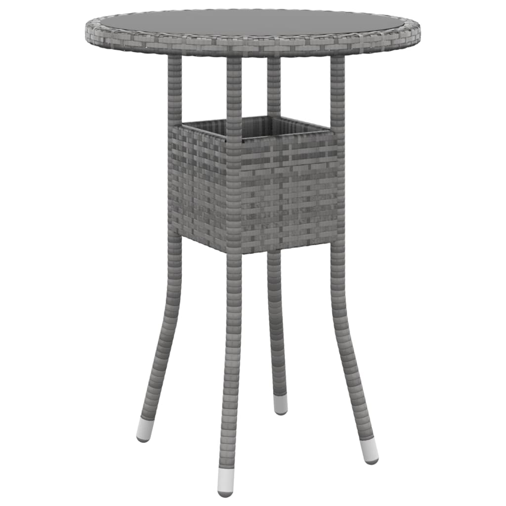 Table de jardin Ø60x75 cm Verre trempé/résine tressée Gris