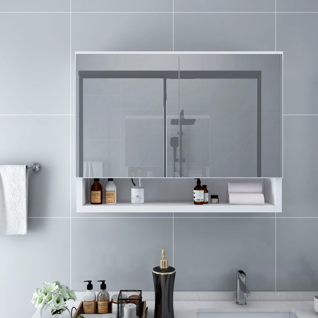 Armoire à miroir de salle de bain LED Blanc 80x15x60 cm MDF