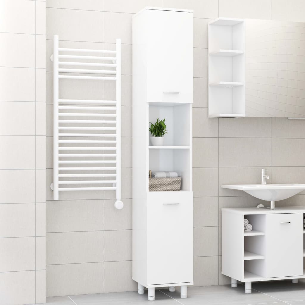 Armoire de salle de bain Blanc brillant 30x30x179 cm Aggloméré