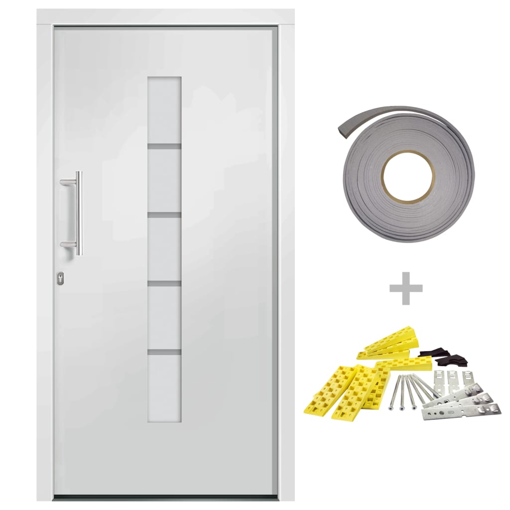 Porte d'entrée Aluminium et PVC Blanc 100x200 cm