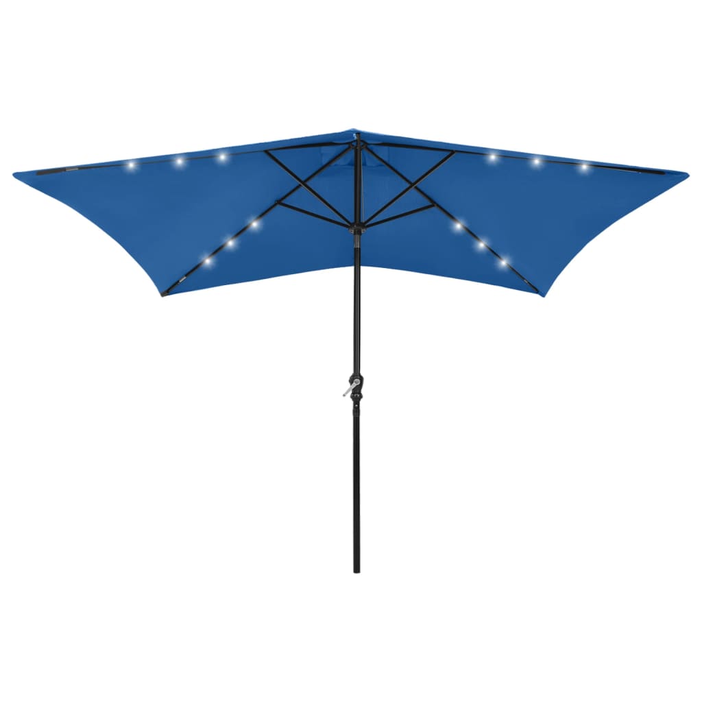 Parasol avec LED et mât en acier Bleu azuré 2x3 m