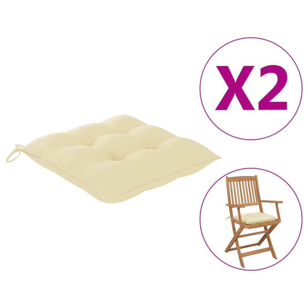 Coussins de chaise 2 pcs Blanc crème 40x40x7 cm Tissu