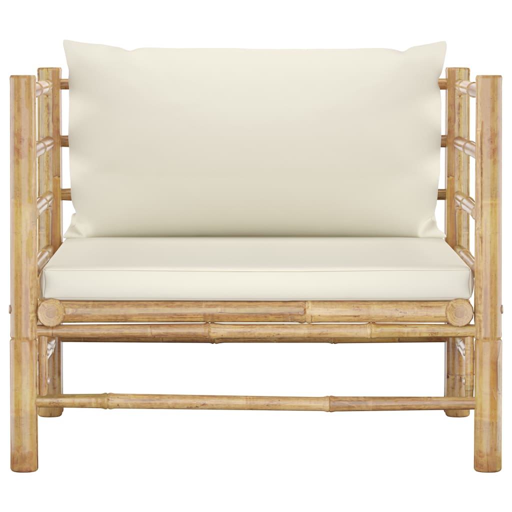 Canapé de jardin avec coussins blanc crème Bambou