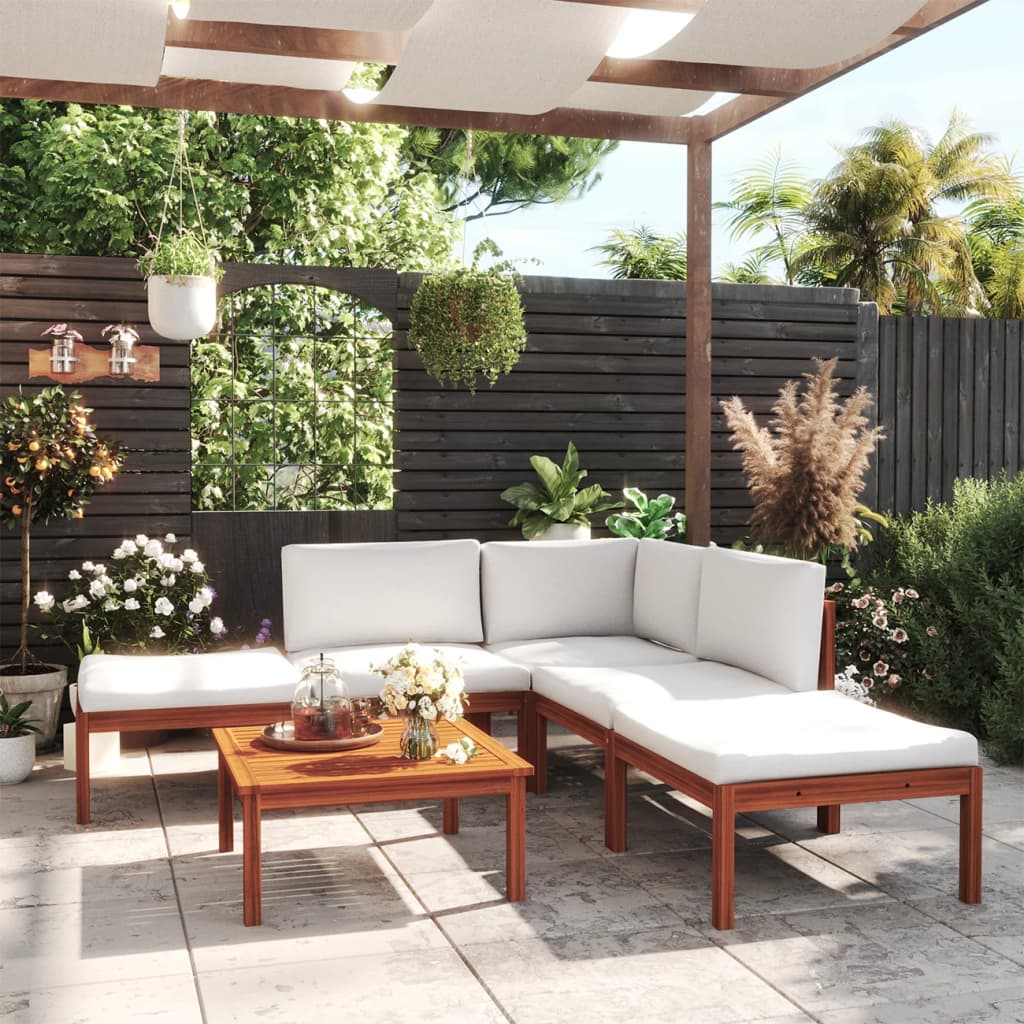 Salon de jardin 6 pcs avec coussins Crème Bois d'acacia solide