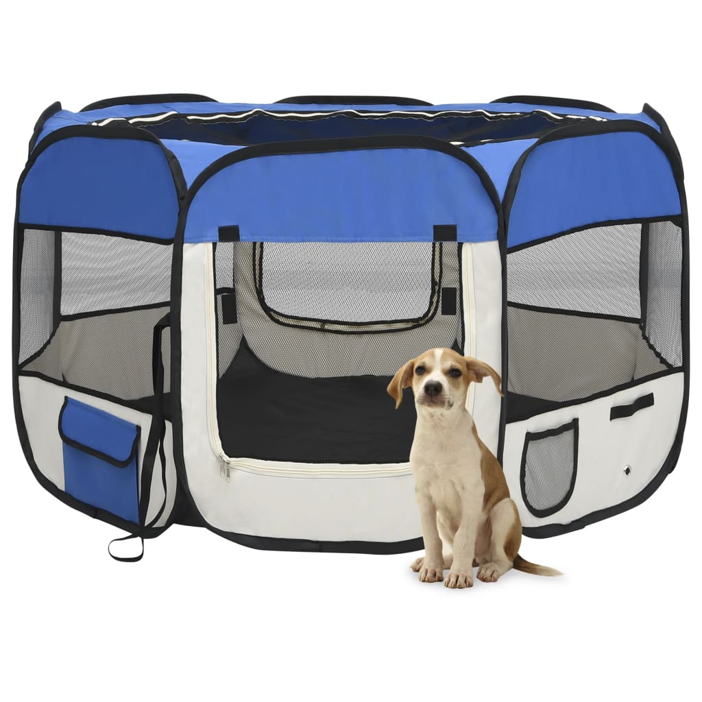 Parc pliable pour chien avec sac de transport Bleu 110x110x58cm