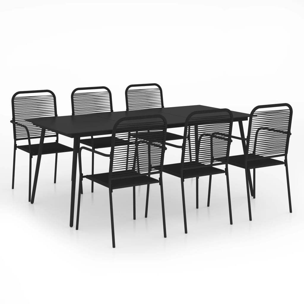 Mobilier à dîner d'extérieur 7 pcs Corde en coton et acier Noir
