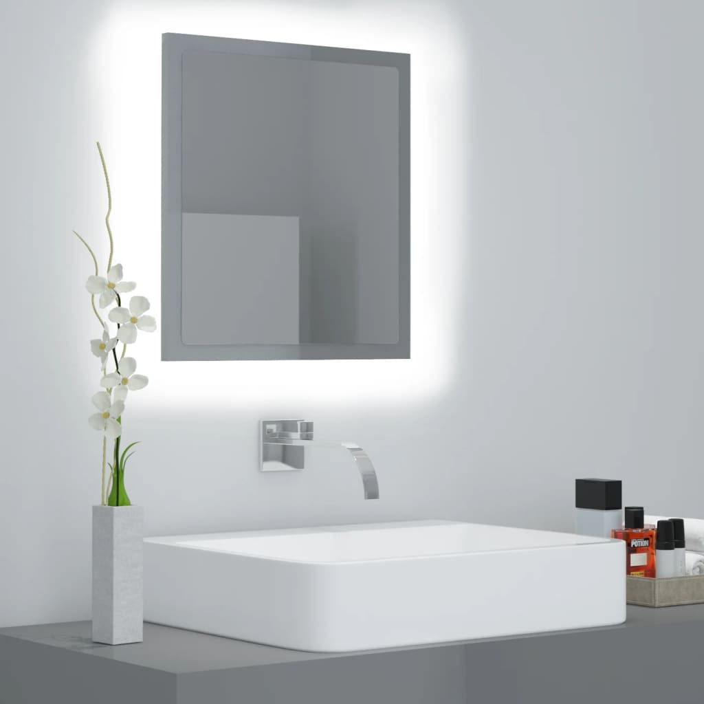Miroir LED de salle de bain Gris brillant 40x8,5x37cm Aggloméré
