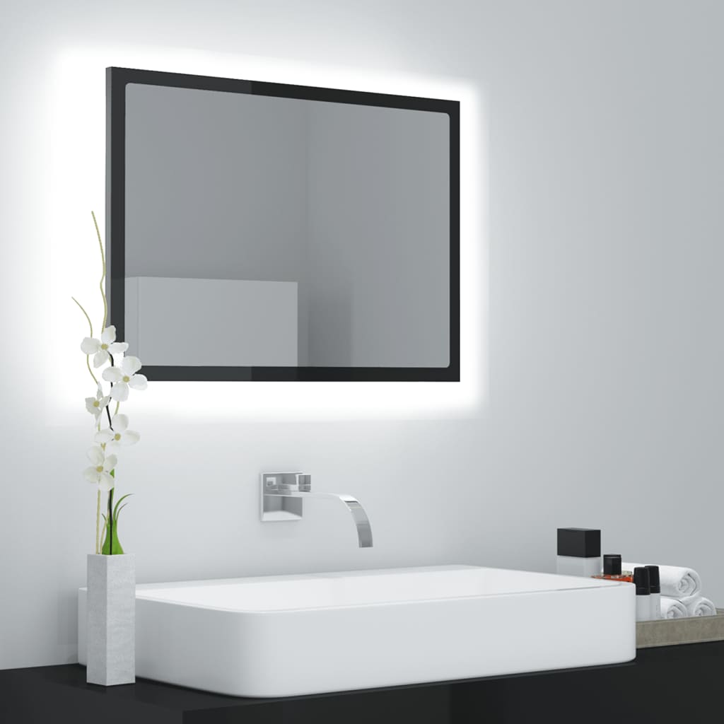 Miroir à LED de bain Noir brillant 60x8,5x37 cm Aggloméré