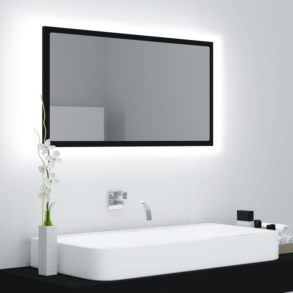 Miroir LED de salle de bain Noir 80x8,5x37 cm Aggloméré