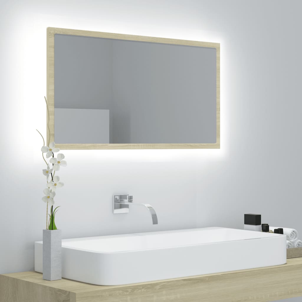 Miroir LED de salle de bain Chêne sonoma 80x8,5x37 cm Aggloméré