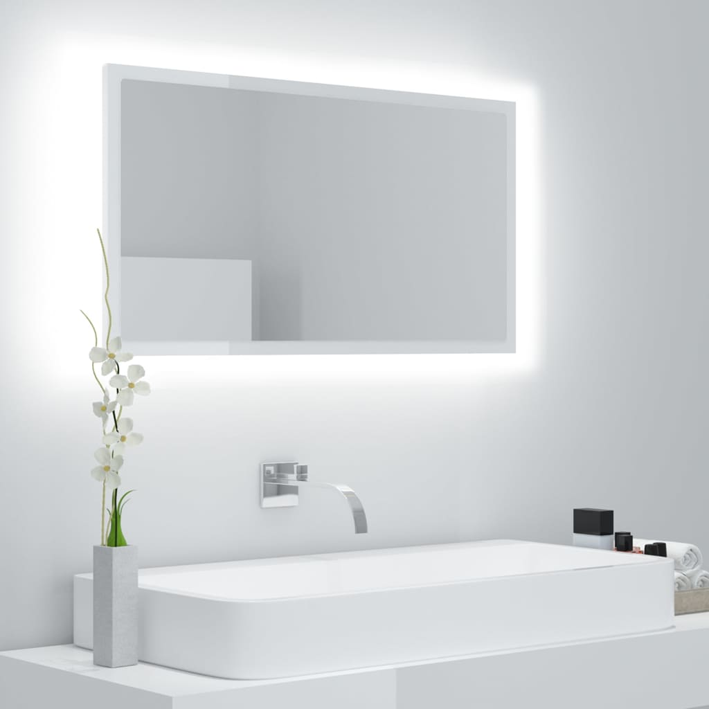 Miroir à LED de bain Blanc brillant 80x8,5x37 cm Aggloméré