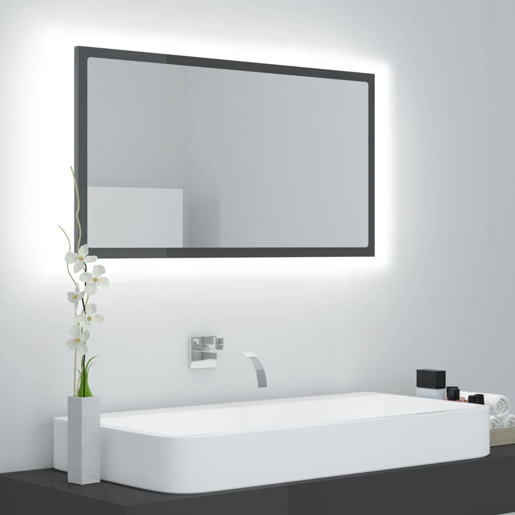 Miroir à LED de bain Gris brillant 80x8,5x37 cm Aggloméré