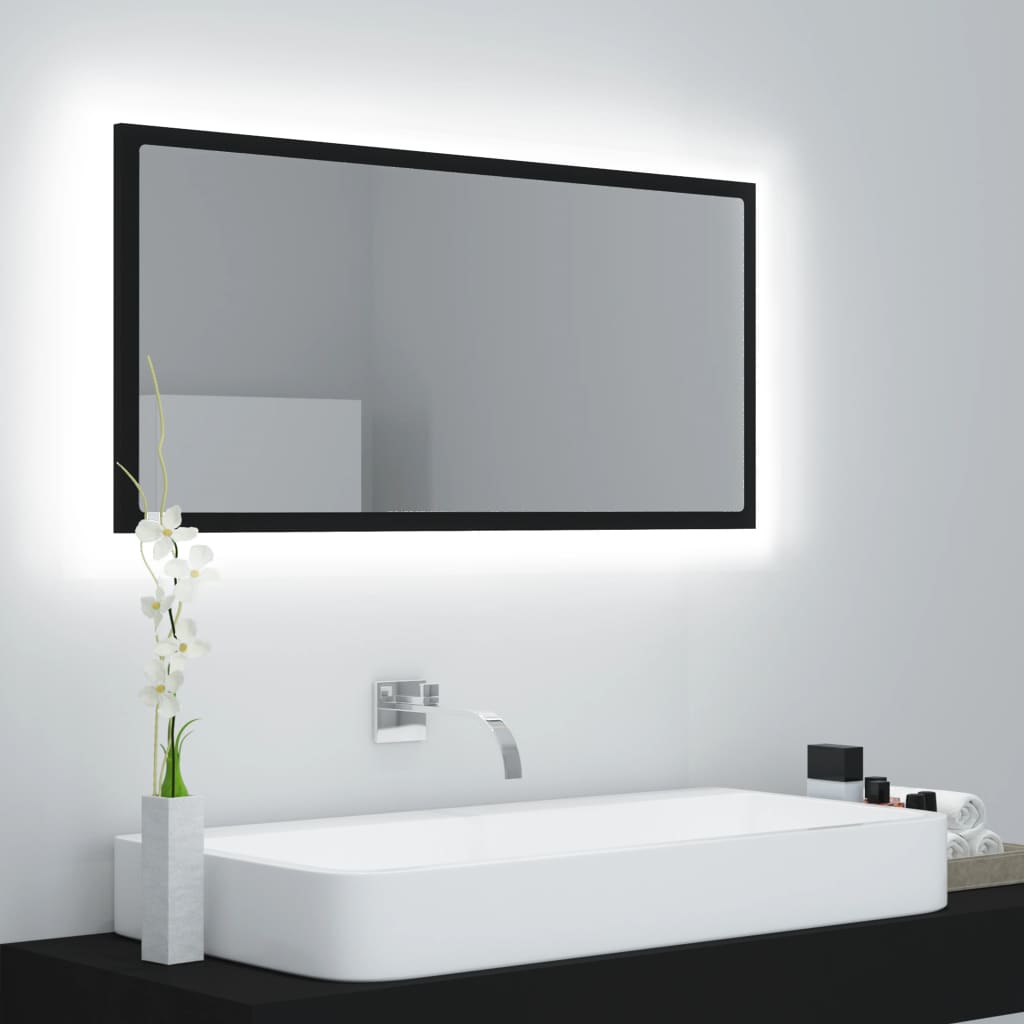 Miroir à LED de salle de bain Noir 90x8,5x37 cm Aggloméré
