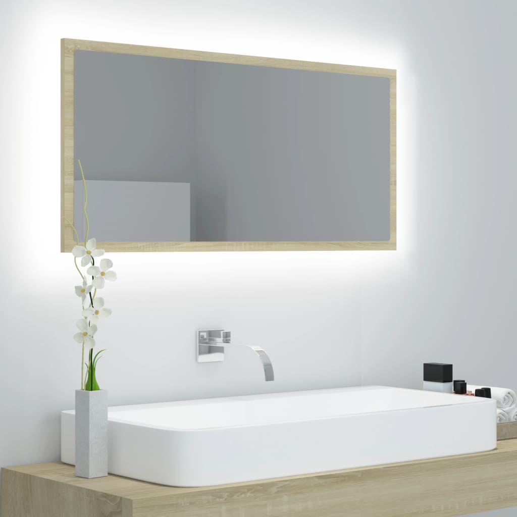Miroir LED de salle de bain Chêne sonoma 90x8,5x37 cm Aggloméré