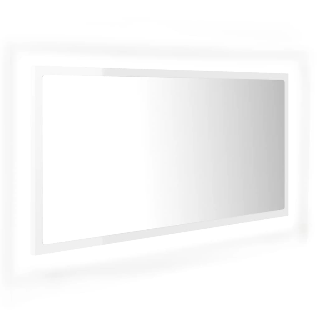 Miroir à LED de bain Blanc brillant 90x8,5x37 cm Aggloméré